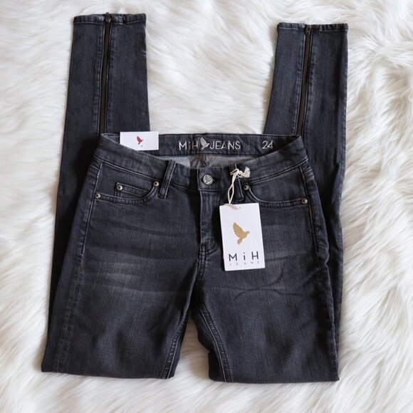 NEW Anthropologie M.i.H Grey Low Rise Skinny Jeans Size 24 - Picture 2 of 15